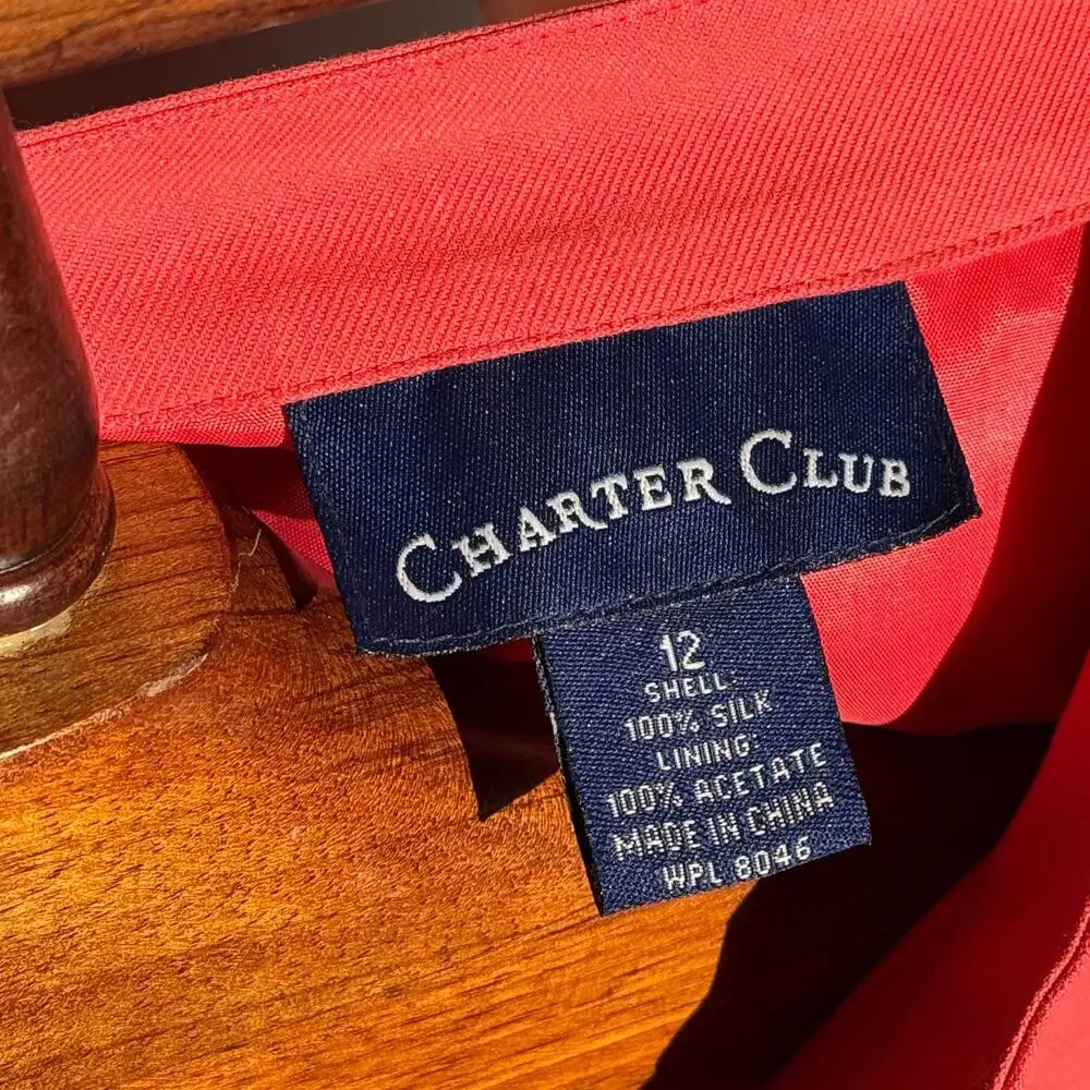 Charter Club 100% Silk Coral Vest Size 12 Old Money Coastal Quiet Luxury Resort